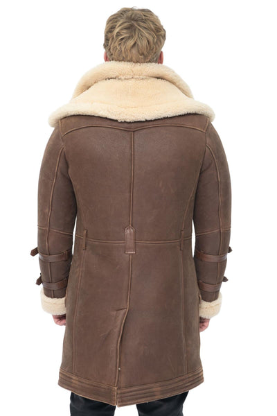 Mens 3/4 Warm Leather Sheepskin Trench Coat-Kendal