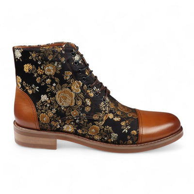 Justin Reess Men's Floral Leather Oxford Ankle Boots - Adam