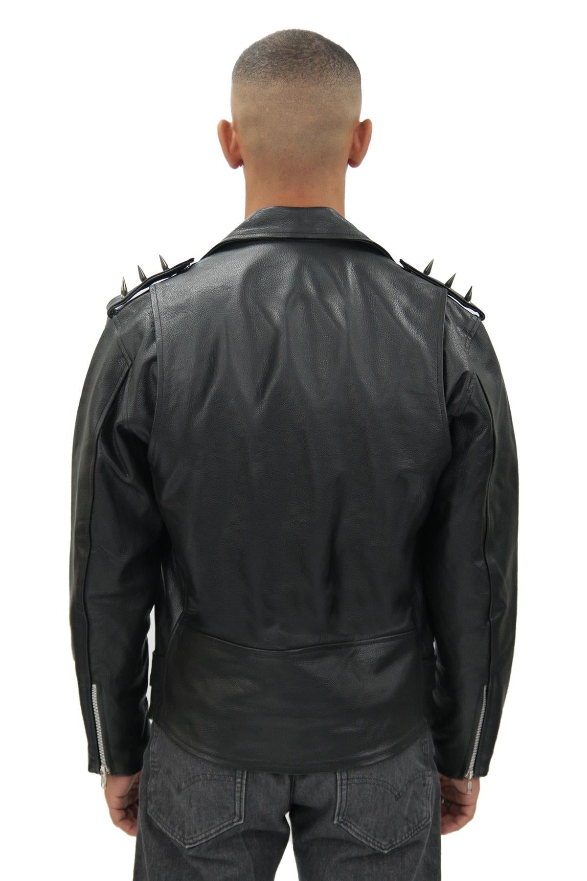 Men's  Brando  Black ''Ghostrider'' Spiked Leather Biker Jacket-Munich