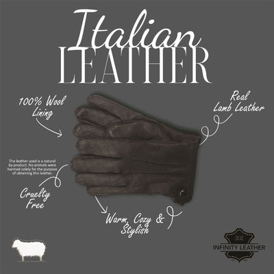 Men’s Italian Leather Warm Wool-Lined Winter Gloves - M-LGV-505