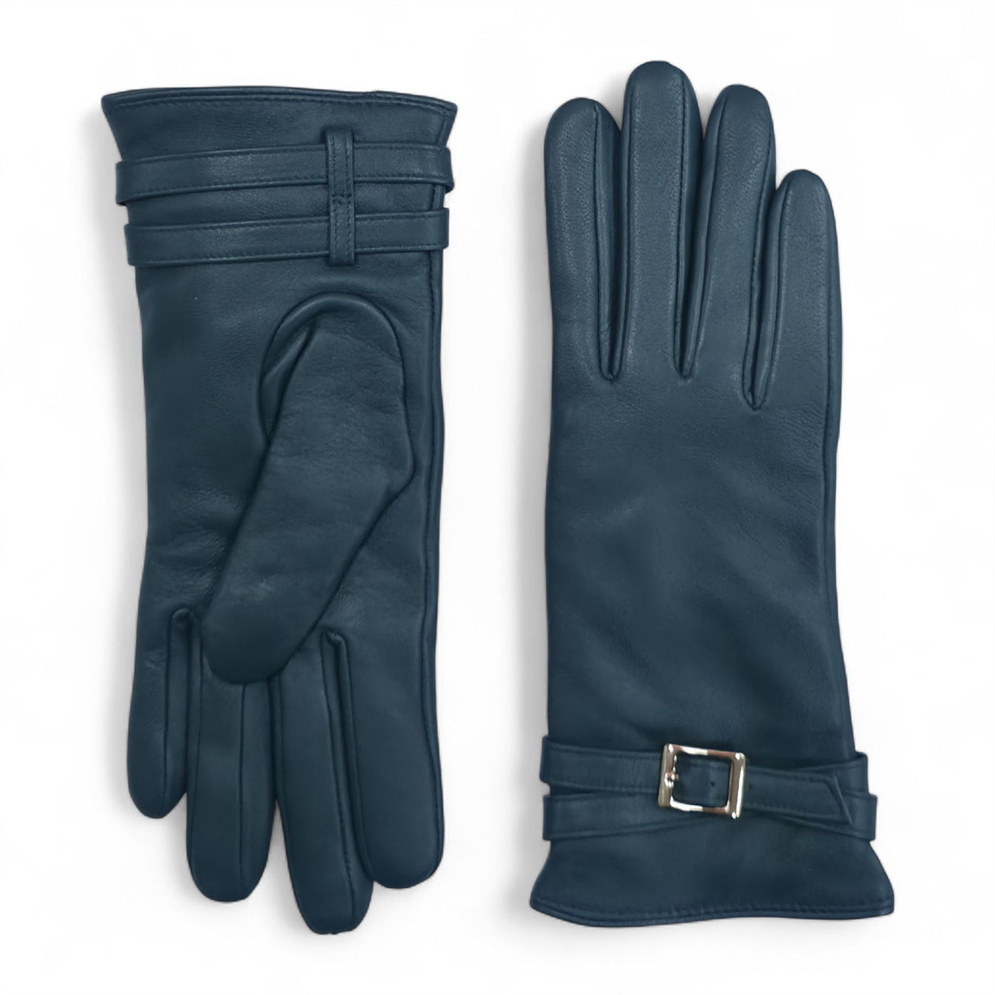 Womens Italian Leather Winter Buckle Soft Wool Lining Gloves - L-GLV-601