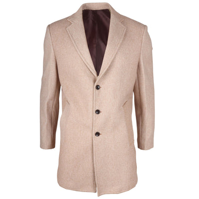 Men's Notched Lapel Collar Wool Blend Beige Overcoat
