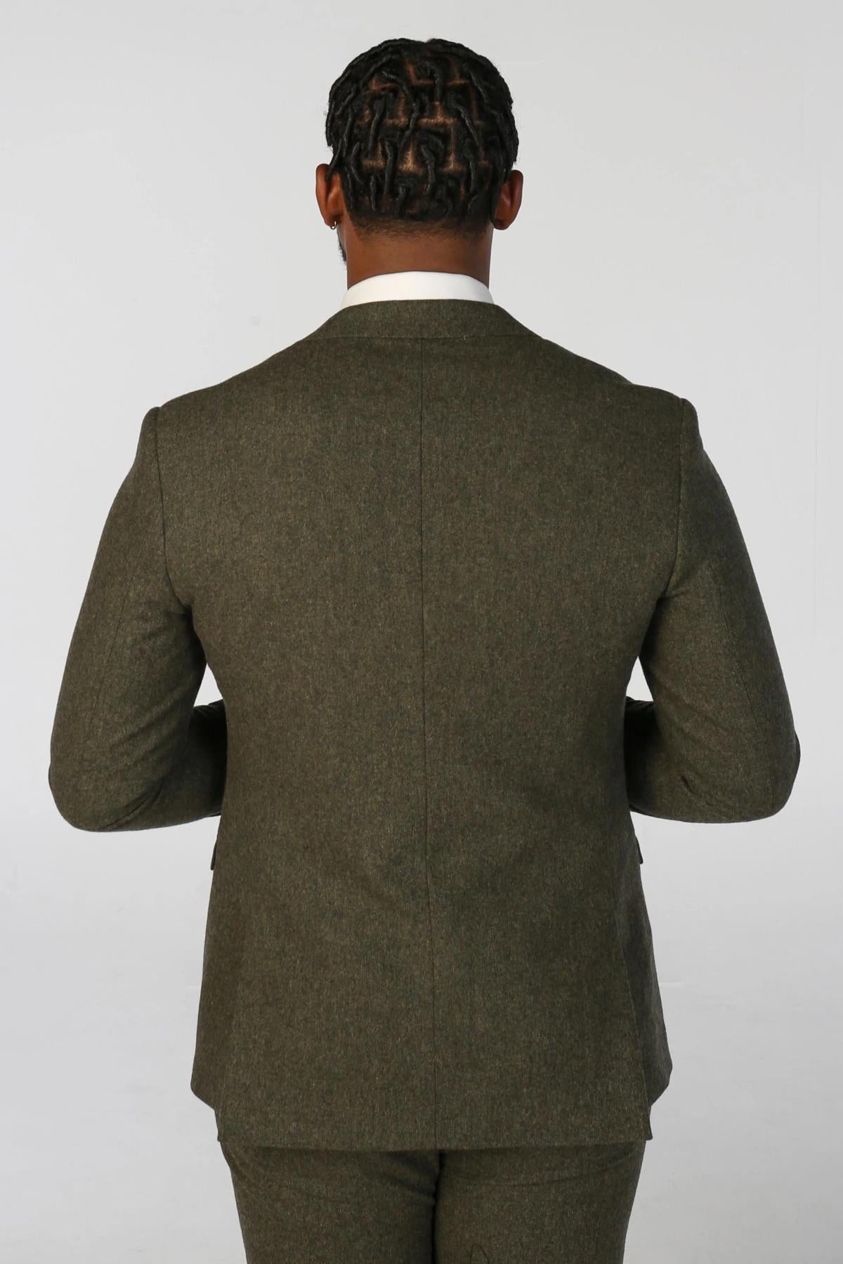 Men's Olive Green Wool Blend Tweed Formal Blazer