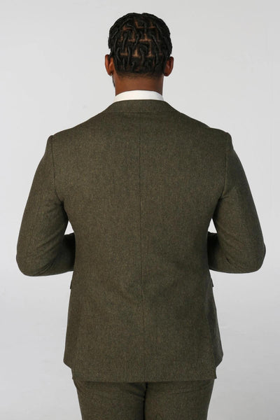 Men's Olive Green Wool Blend Tweed Formal Blazer