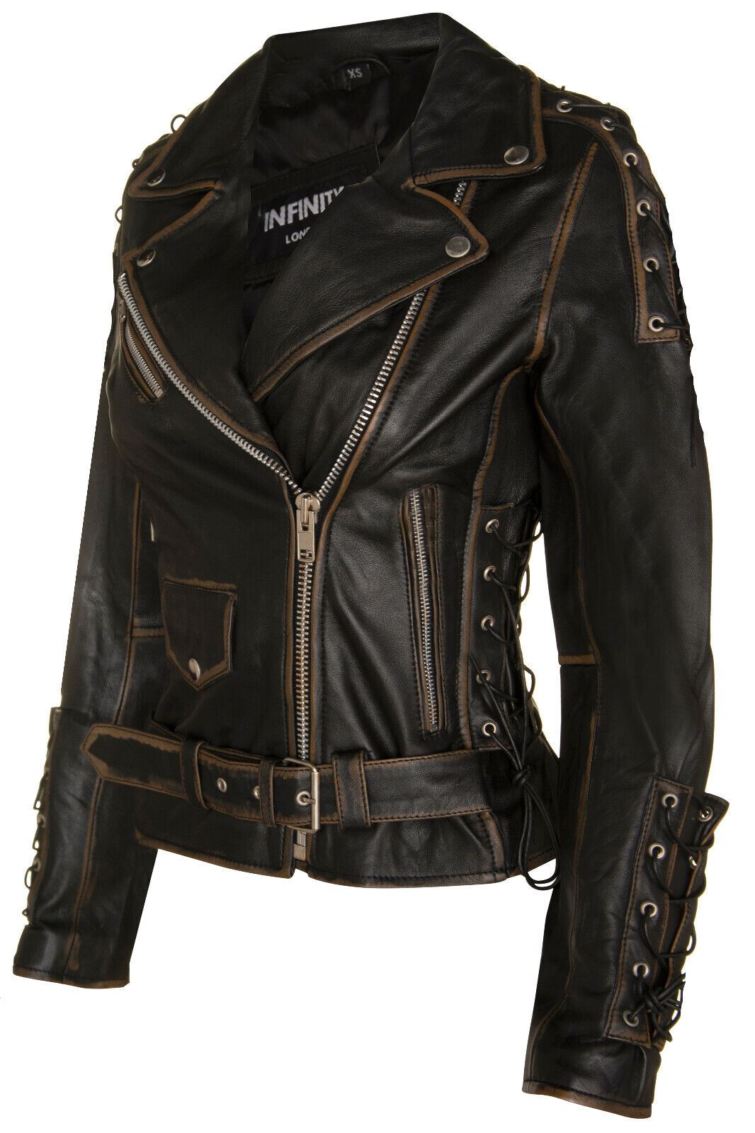 Womens Brando Black Leather Biker Jacket-Bari – Infinity Leather