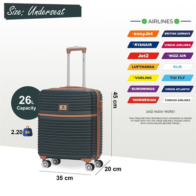 ABS Hardshell Underseat Cabin Suitcase 45 x 35 x 20 cm Luggage Suitable for Easyjet