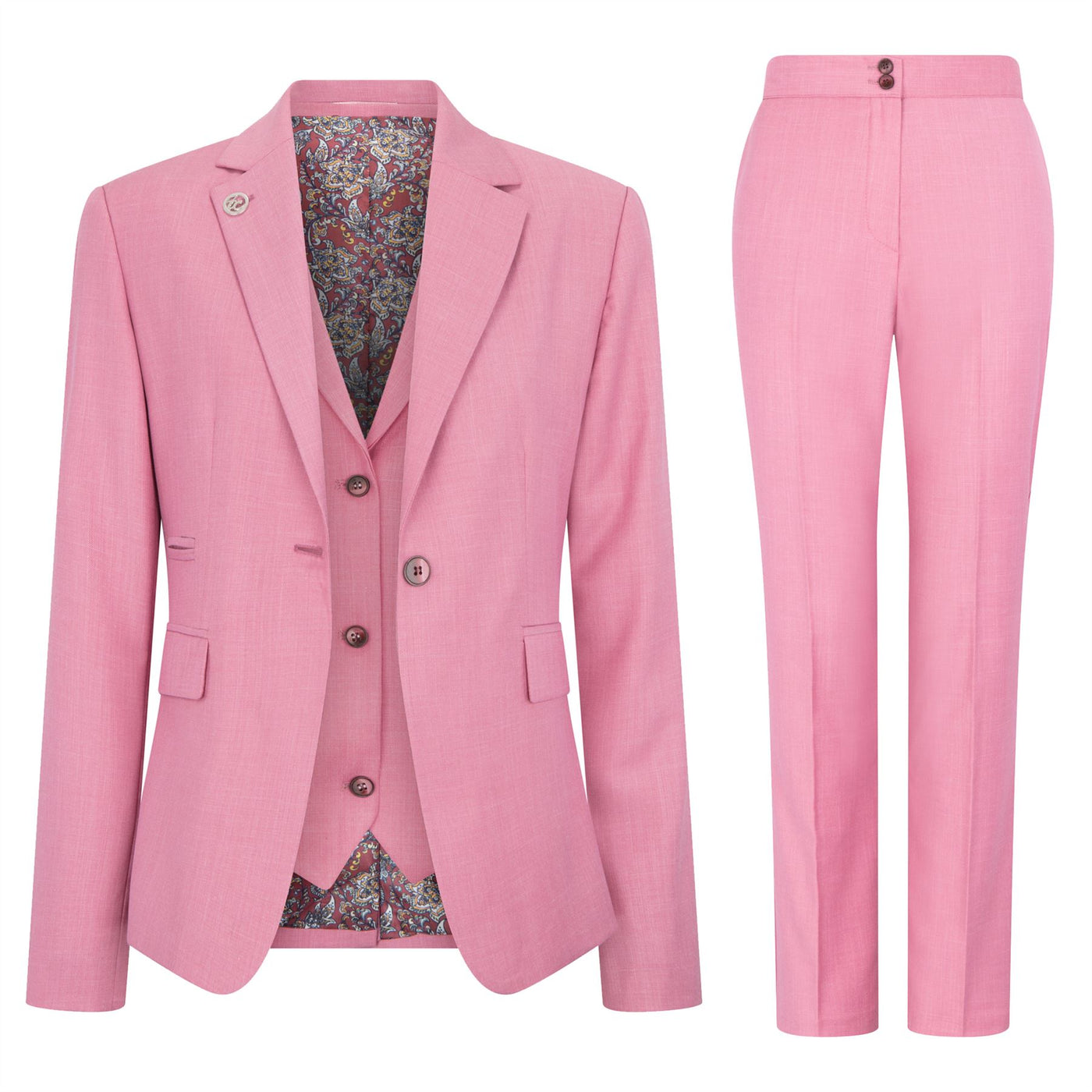 Women's 3 Piece Tailored Fit Plain Pink Formal Office Suit