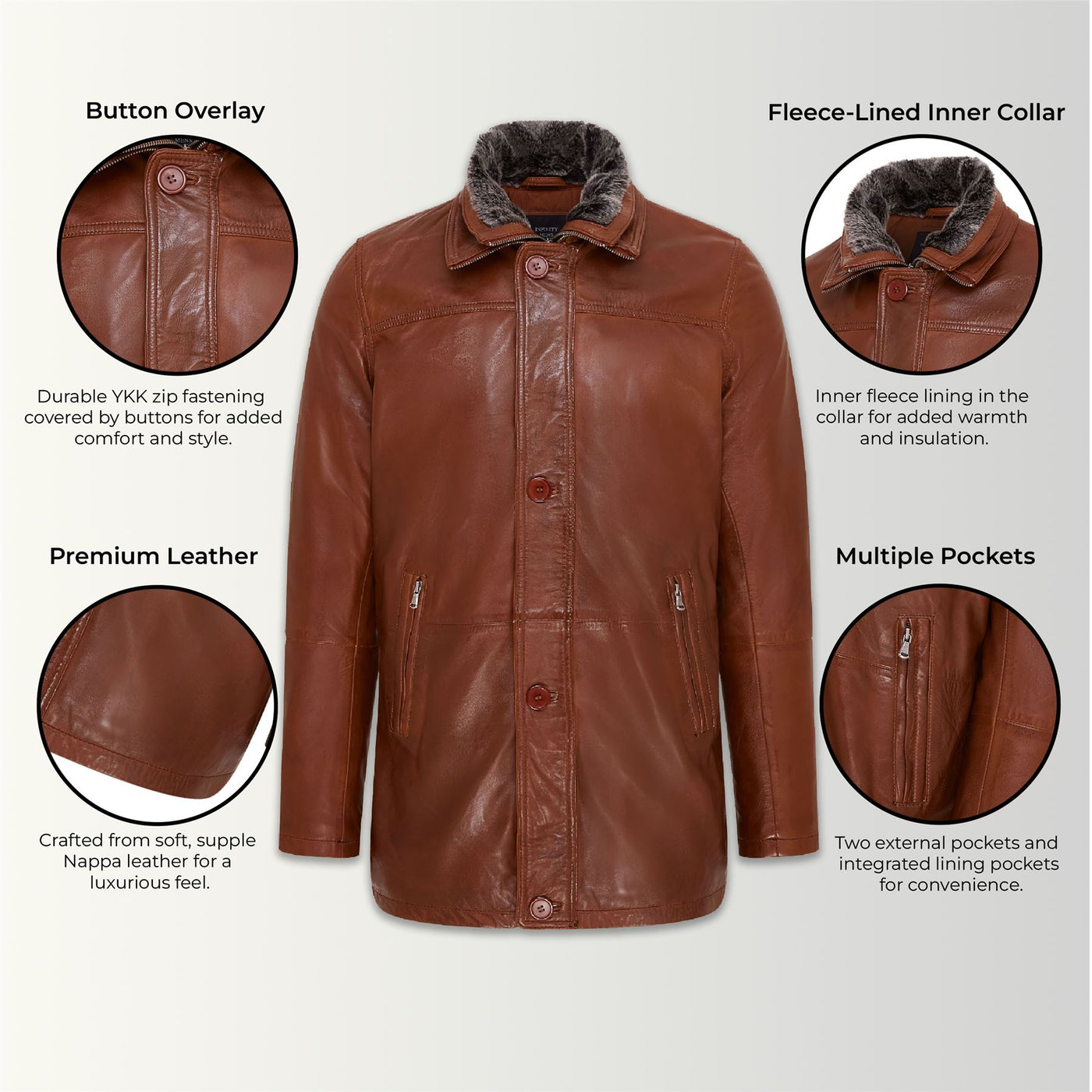 Mens Mid-Length Warm Leather Trench Coat - Varkaus