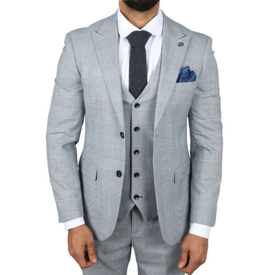 Men's Blue Checked 3 Piece Suit Tailored Fit Suit Formal Wedding