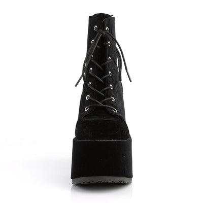 Demonia Camel 203 Black Velvet Platform Ankle Boots