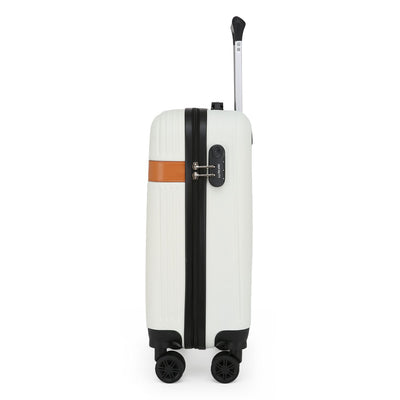 Hard Shell Cream Classic Dual 4 Wheel Luggage Suitcase Set