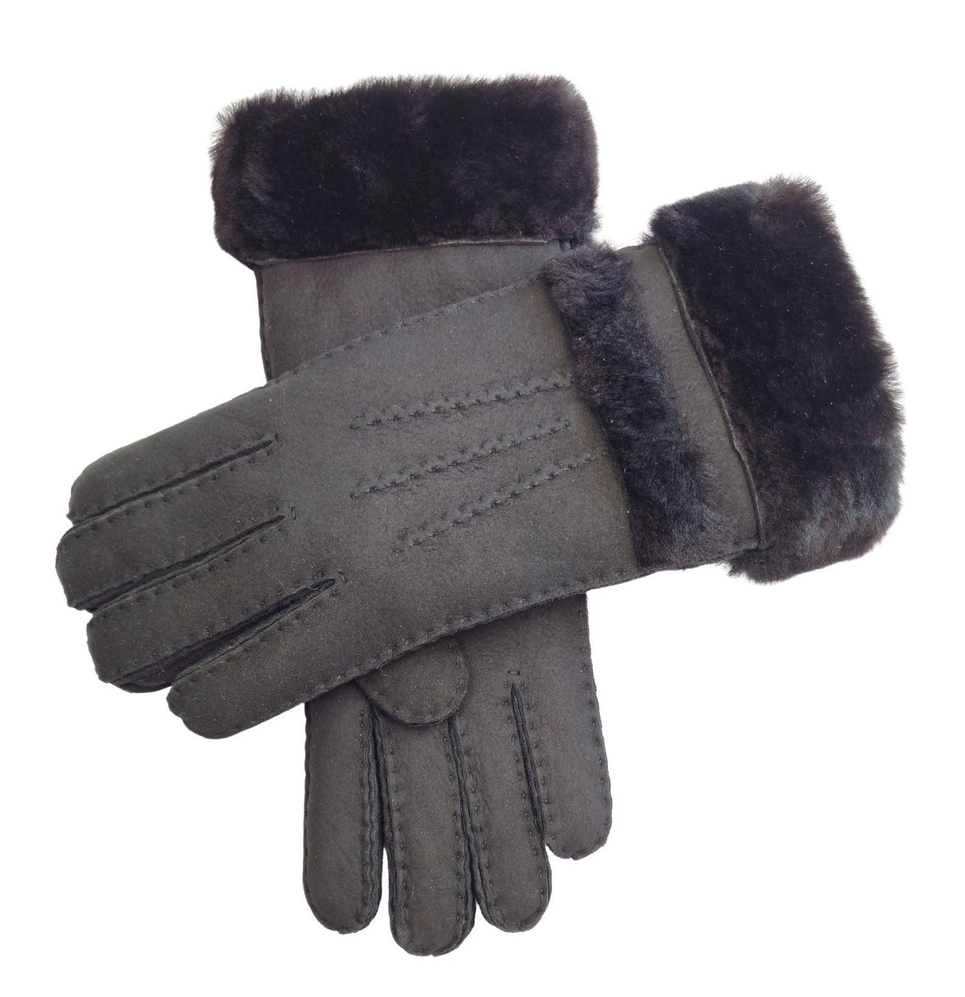 Womens Genuine Sheepskin Suede Gloves with Roll Up/Down Cuff