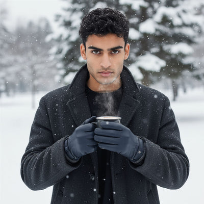 Men’s Italian Leather Warm Wool Lining Winter Knit Rib Gloves - M-LGV-105