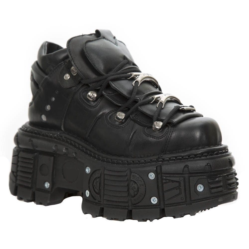 New Rock Unisex Metallic Black Leather Gothic Boots- M-TANK106-C2