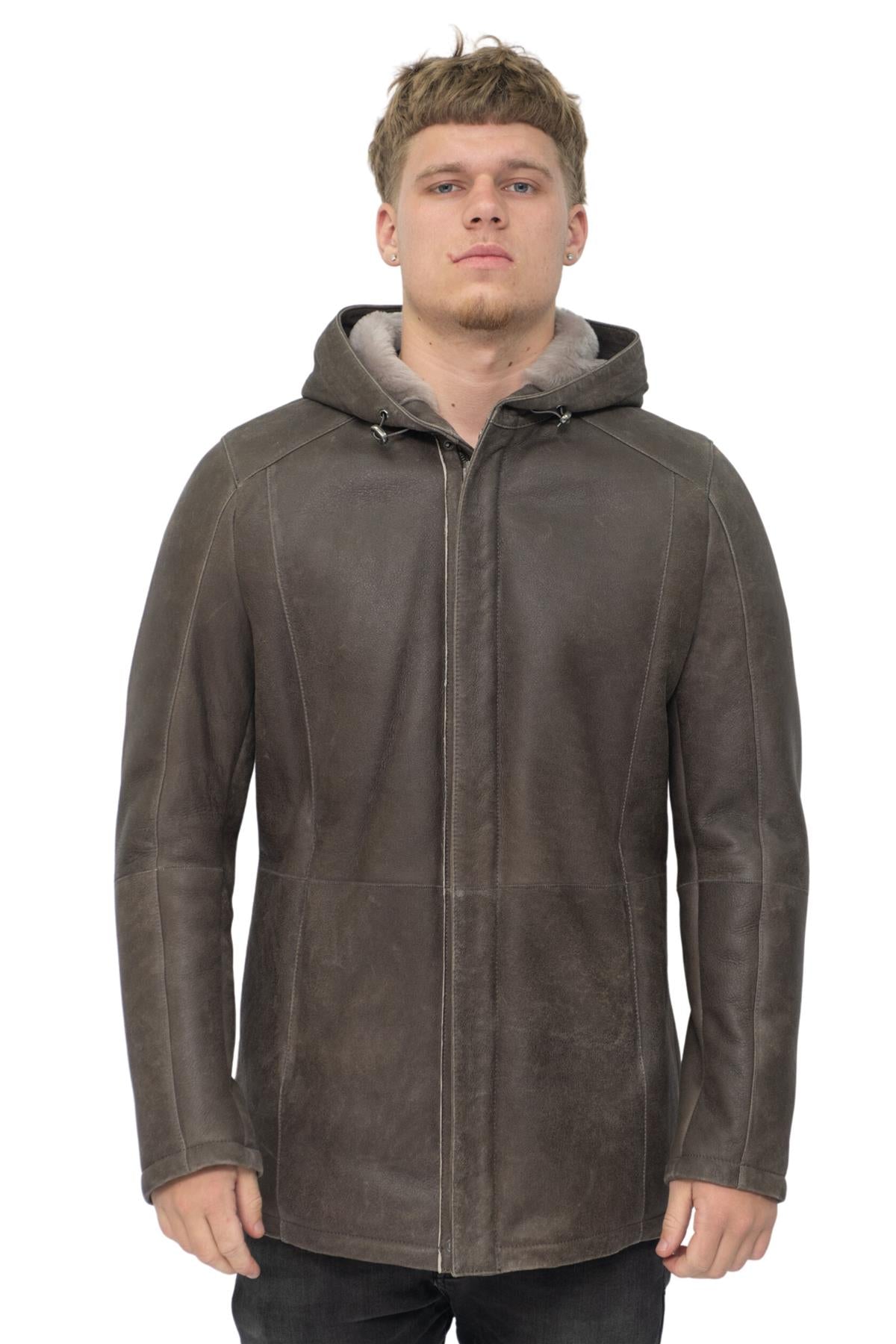 Mens Sheepskin Hooded Parka Coat-Leyland