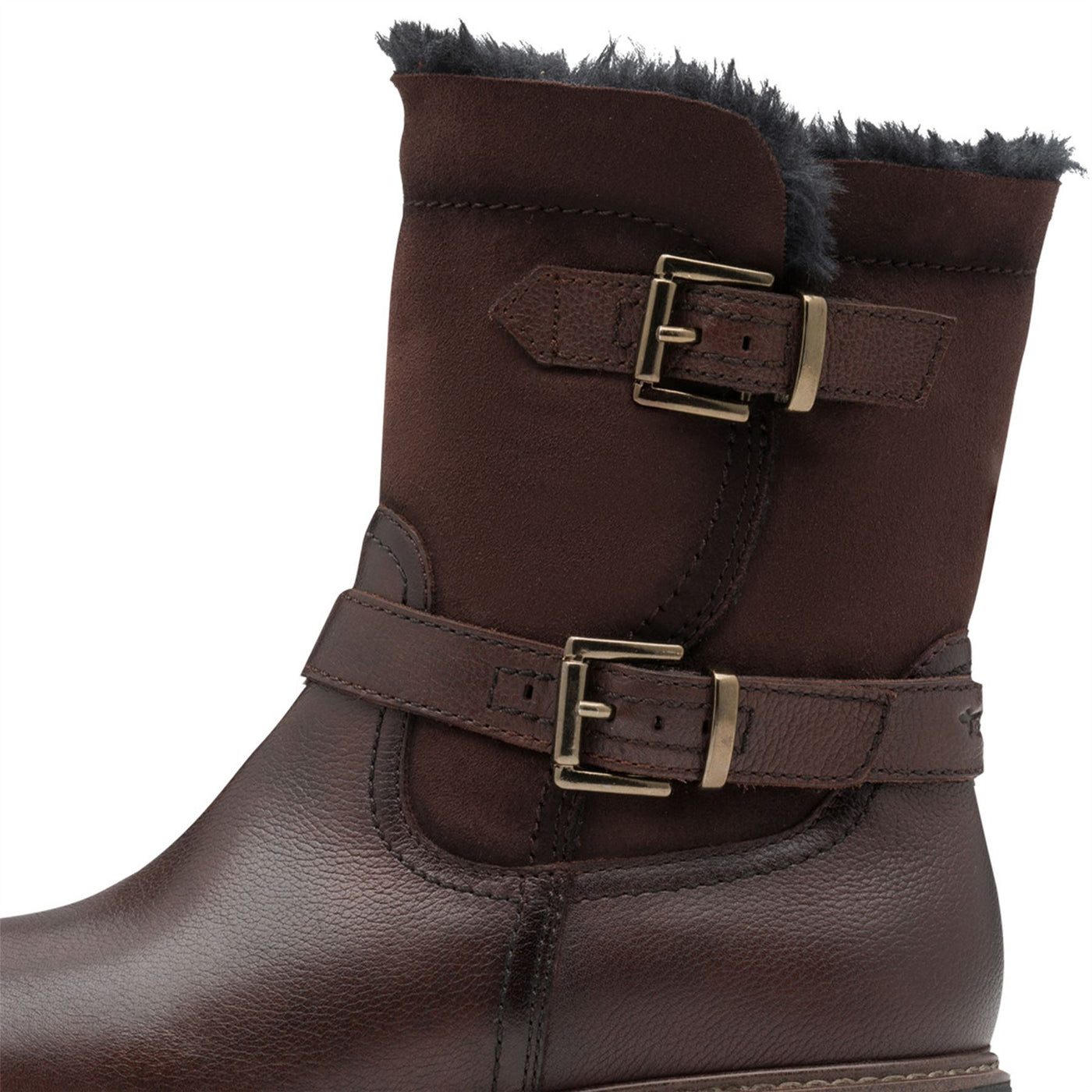 Tamaris Womens Winter Mocca Brown Leather Buckle Zip Biker Ankle Boots