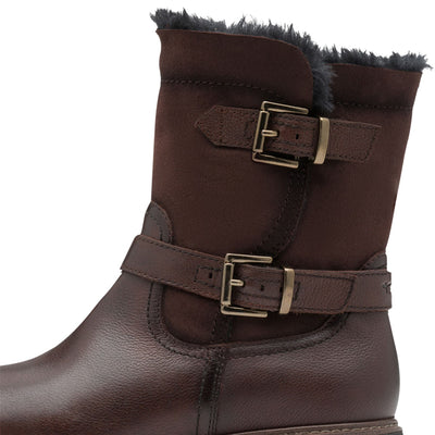 Tamaris Womens Winter Mocca Brown Leather Buckle Zip Biker Ankle Boots