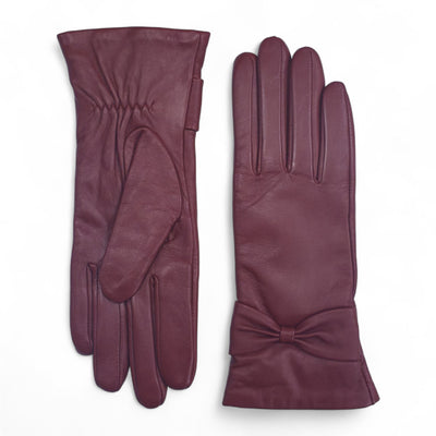 Womens Italian Leather Winter Bow Design Soft Wool Lining Gloves - L-GLV-401