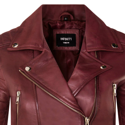 Womens Cropped Brando Leather Biker Jacket-Damascus