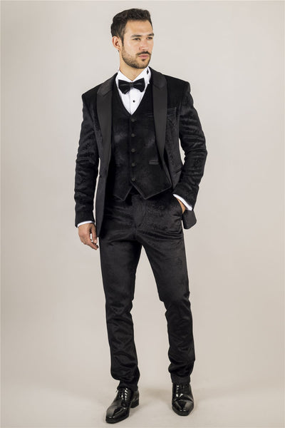 Men's Black 3 Piece Velvet Wedding Tuxedo Formal Suit