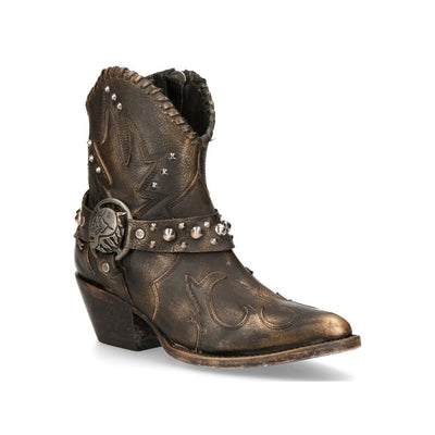 New Rock Brown Leather Pointed Cowboy Boots- WSTM004-S1