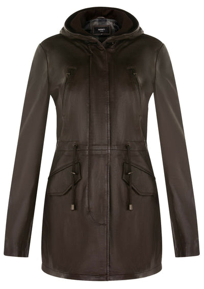 Giacca parka con cappuccio in pelle da donna - Bucarest