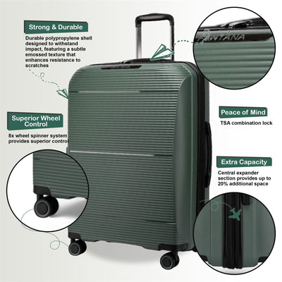 Expandable Hard Shell PP 8 Wheel Luggage Travel Cabin Holiday Bags Suitcase Set