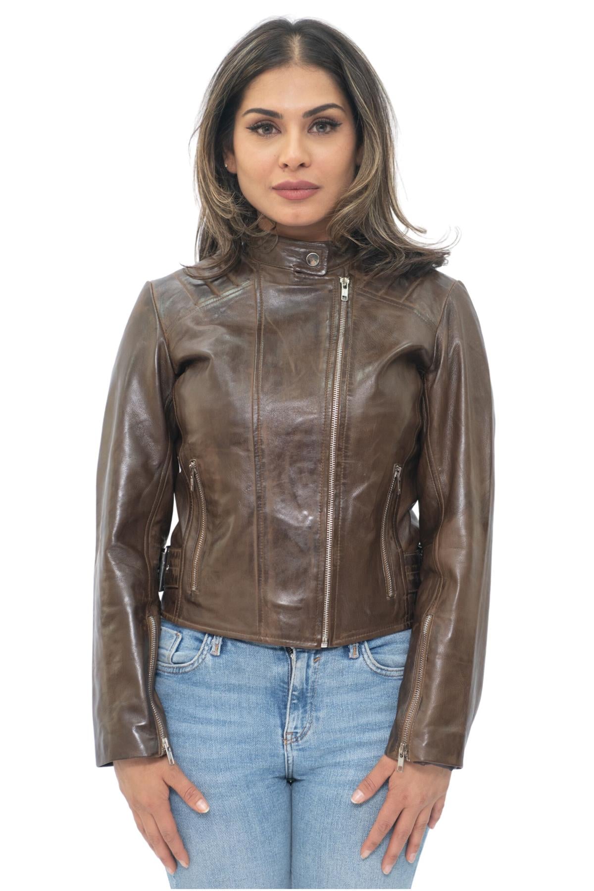 Damen Leder Bikerjacke-Celaya