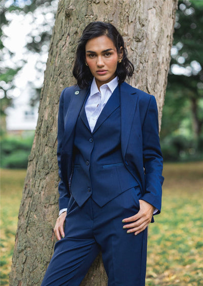 Women's 3 Piece Tailored Fit Plain Navy Formal Office Suit