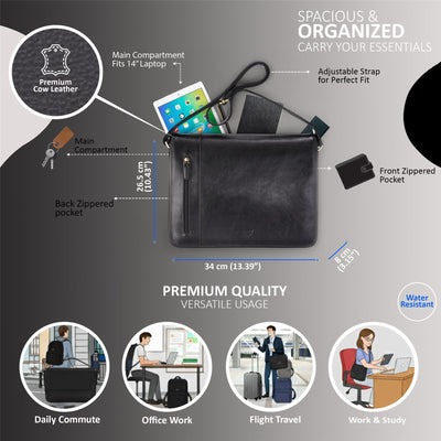 Genuine Leather Laptop Satchel Messenger Shoulder Bag - Astor