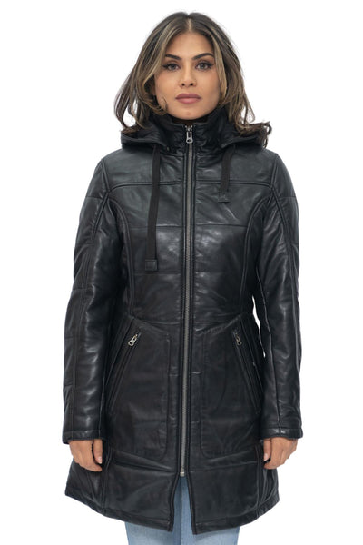 Women's Leather Quilted Parka Coat-Allentown