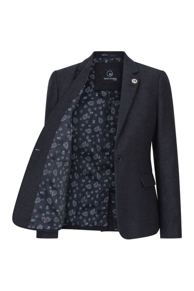 Womens Black Herringbone Check Tweed Blazer Waistcoat Wool 2 Piece Set