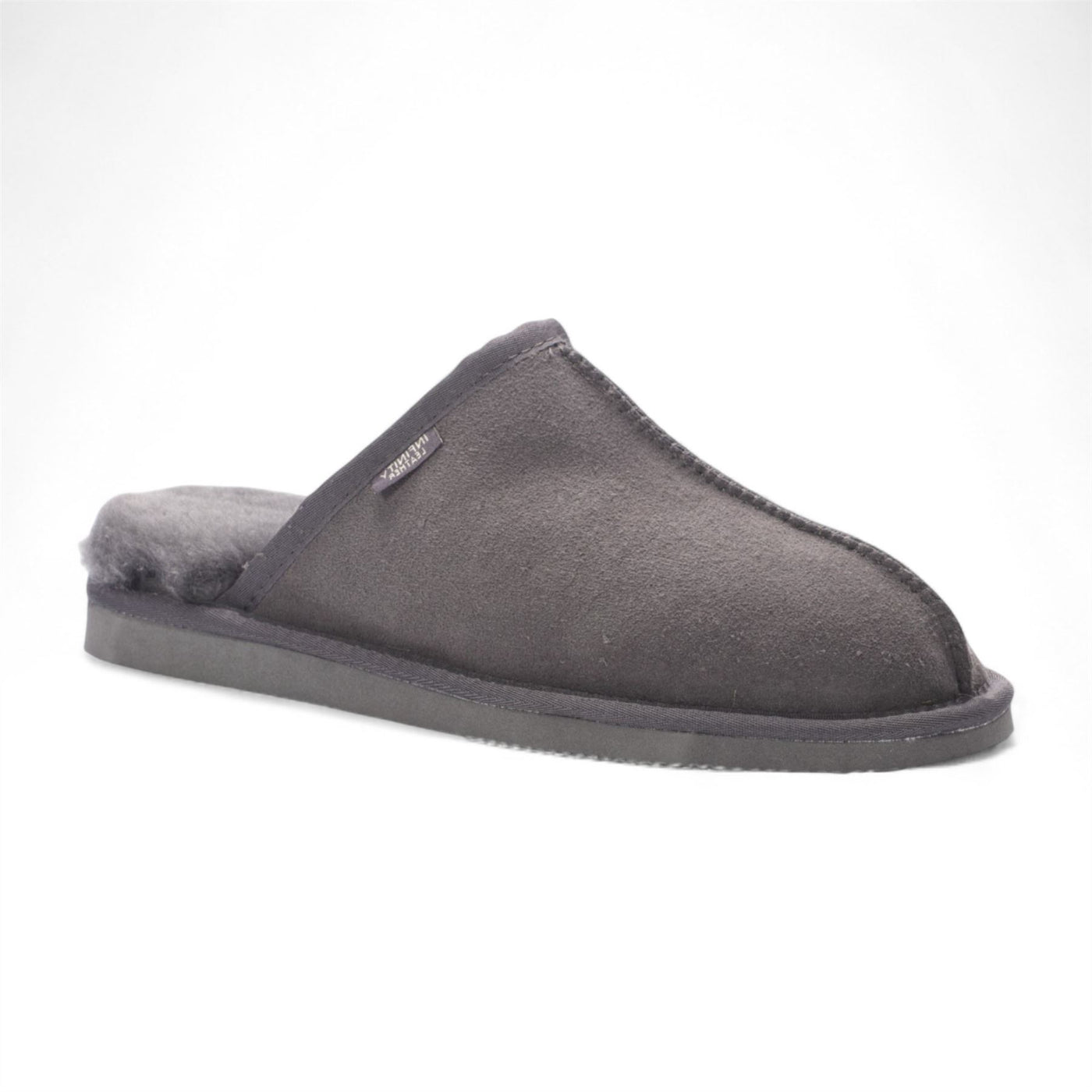 Men's Genuine Sheepskin Grey Suede Mule Winter Warm Non-Slip - Highland