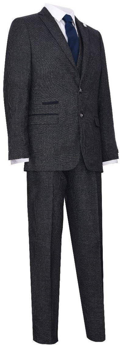 Men's 3 Piece Black Herringbone Tweed Suit