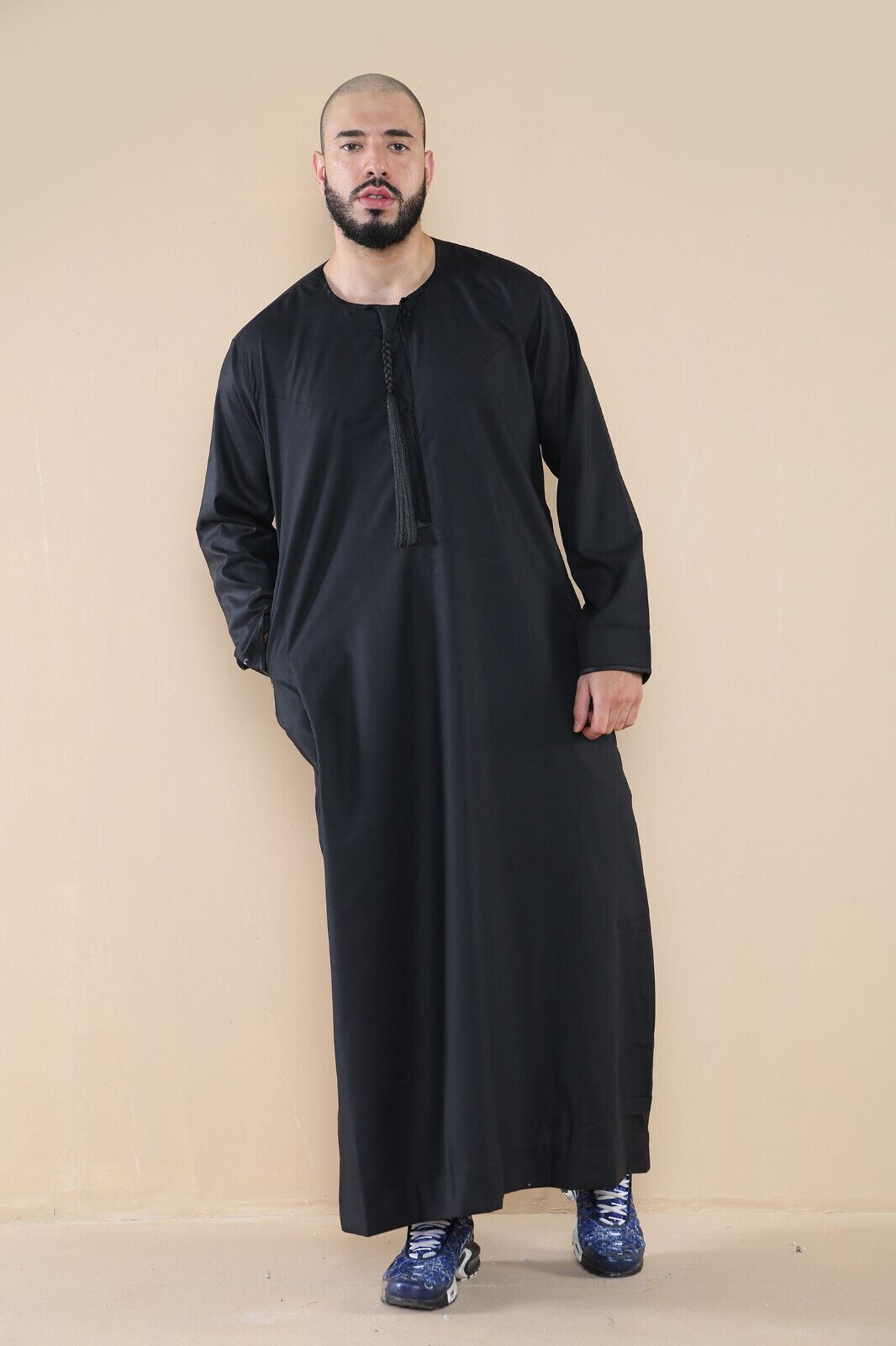 Mens Thobe Jubba Saudi Islamic Arab Eid Emirati Kaftan Jubbah Tassel Robe