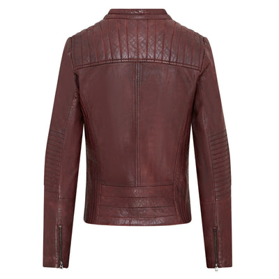 Womens Burgundy Biker Leather Jacket - Delhi