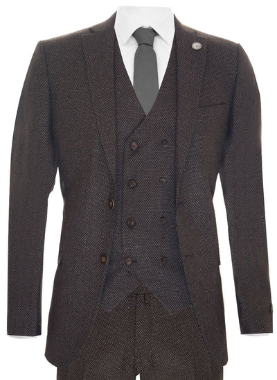 Mens Brown Wool 3 Piece Suit Double Breasted Tweed Peaky Blinders 1920