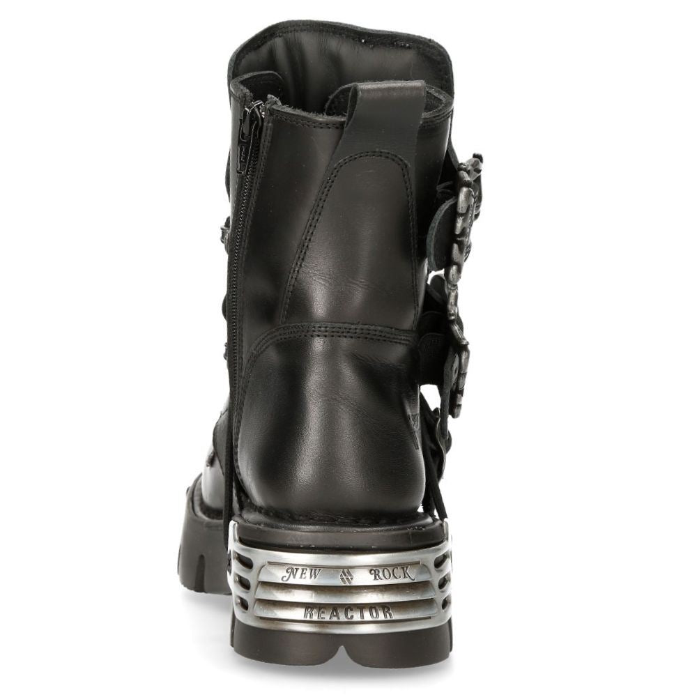 New Rock Silver Cross Black Leather Biker Boots-407-S1 – Infinity