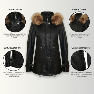 Parka da donna in pelle con cappuccio-Putian