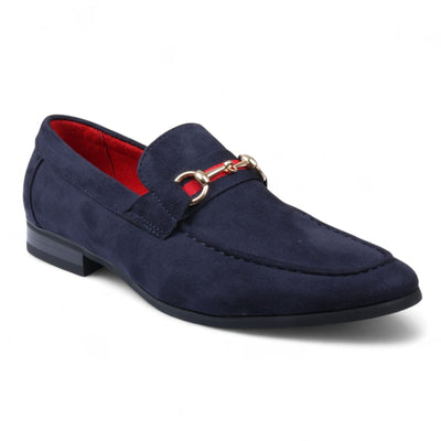 Men's Suede Loafers with Gold Buckle Slip-On Dress Shoes