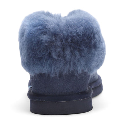 Women's Sheepskin Suede Ankle Navy Slip-On Bootie Winter - Glacier