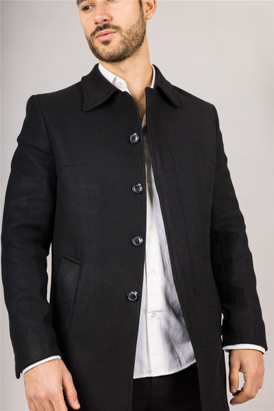 Men's Wool Blend Classic Collar Black Overcoat