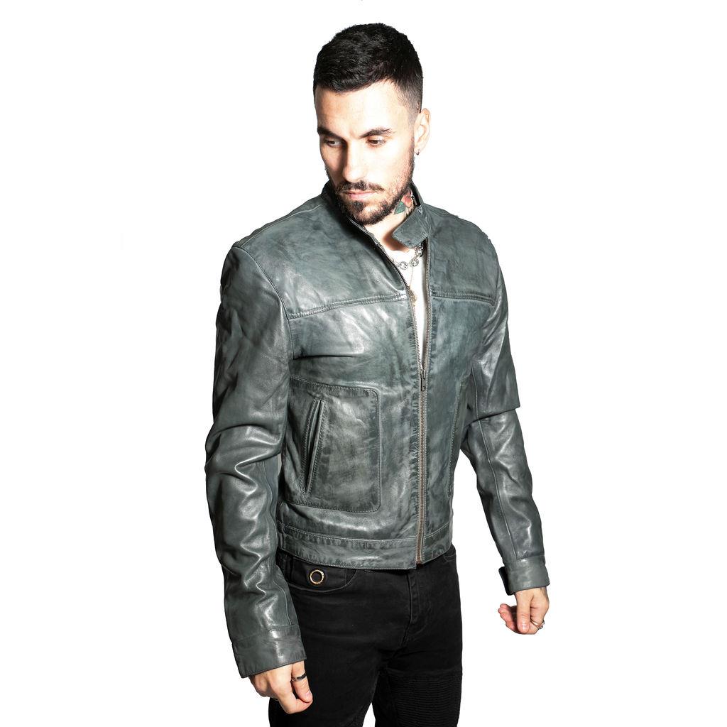 Men’s Classic Fitted Leather Biker Jacket-Austin