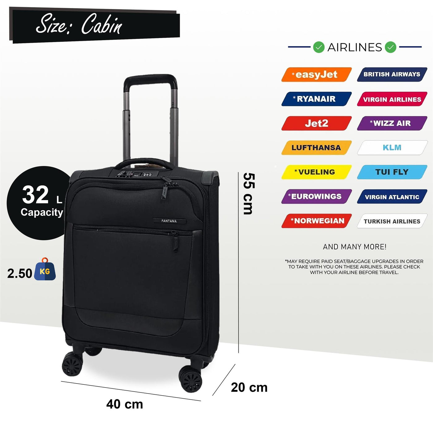 Lightweight  4 Wheel Luggage Travel Soft Cabin Bag
