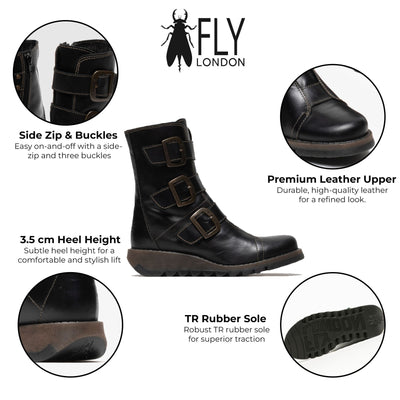 Fly London Womens Black SCOP110 Chelsea Leather Ankle Zip Biker Boots