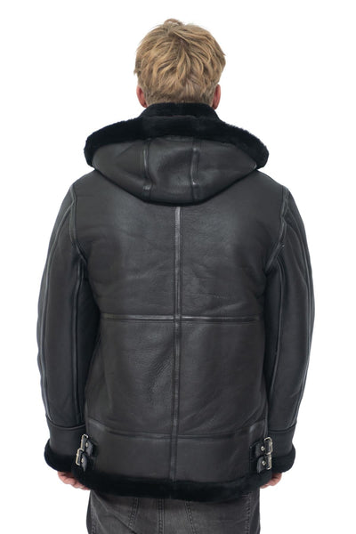 Mens Hooded Sheepskin Leather B3 Flying Jacket-Harwich