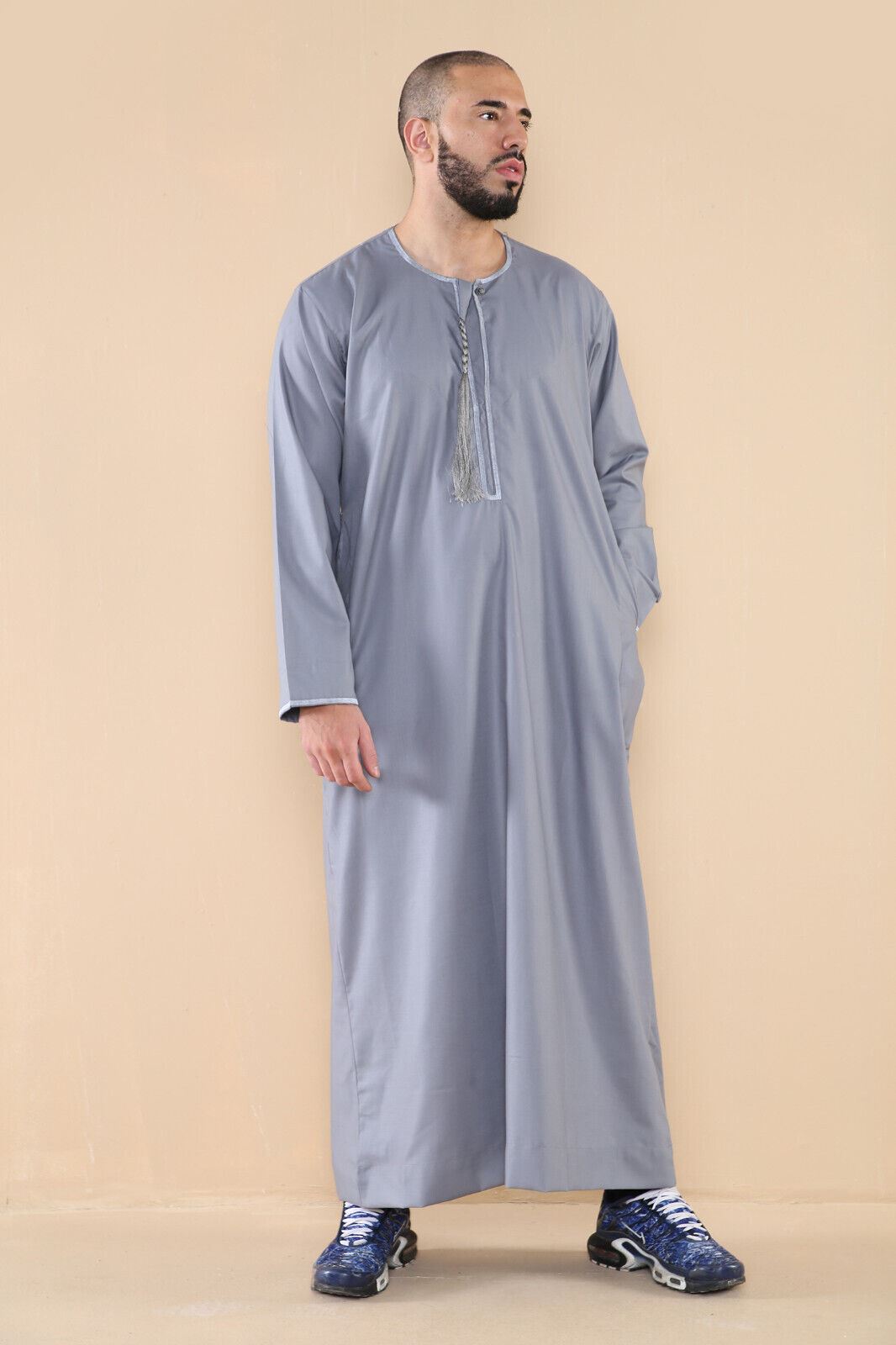 Mens Thobe Jubba Saudi Islamic Arab Eid Emirati Kaftan Jubbah Tassel Robe