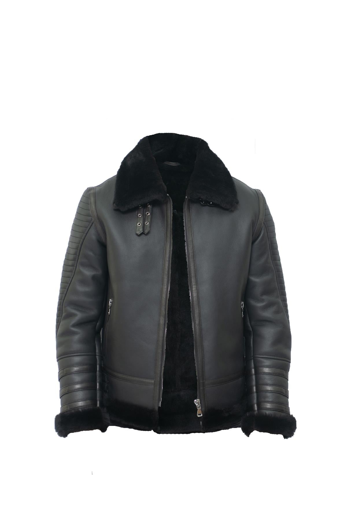 Mens Retro Sheepskin Bomber Jacket-Horley