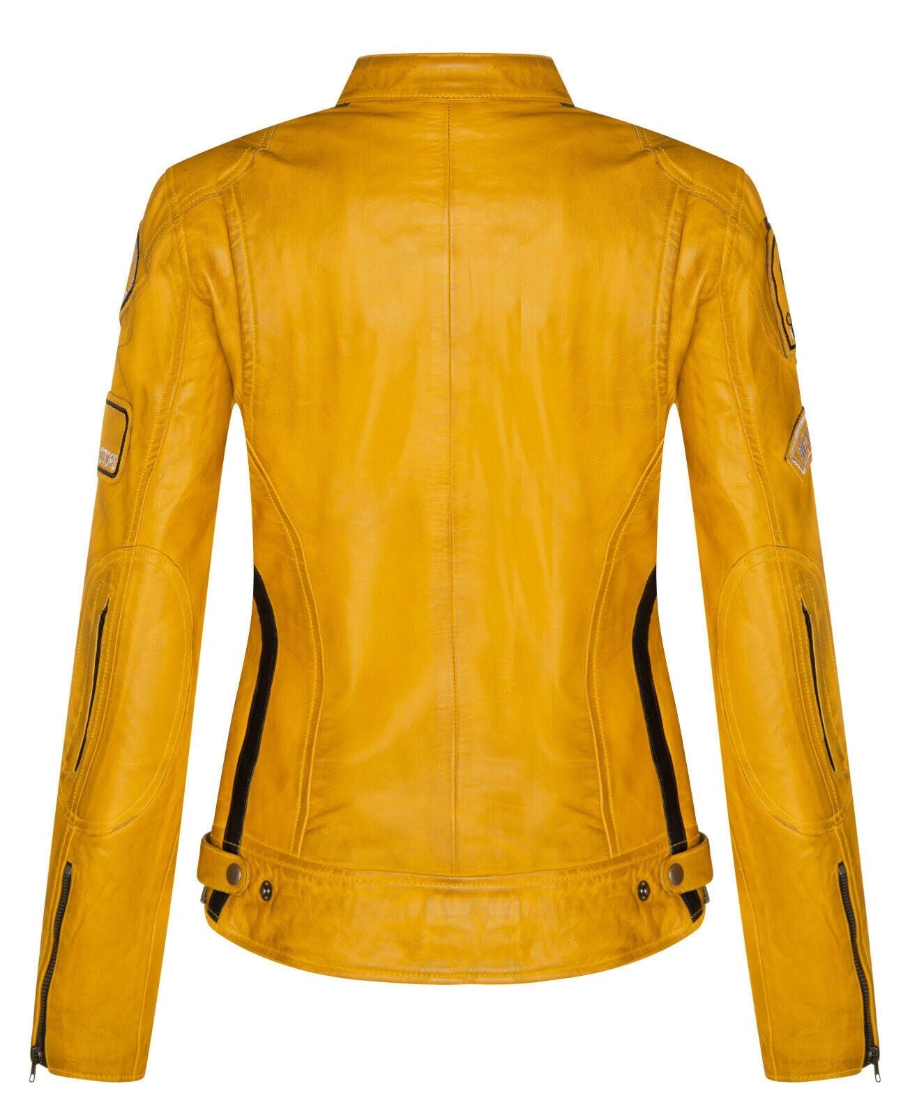 Womens Biker Racing Badges Leather Jacket-Eastleigh - Upperclass Fashions 