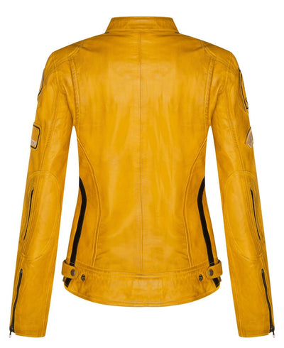 Womens Biker Racing Badges Leather Jacket-Eastleigh - Upperclass Fashions 